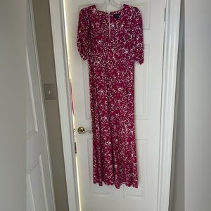 J CREW COLLECTION NWT Puff Sleeve V Neck Maxi Dress Drapey Pink Floral Size 10